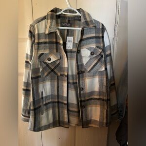 Women's Plaid Utility Jacket - Gray and Cream
